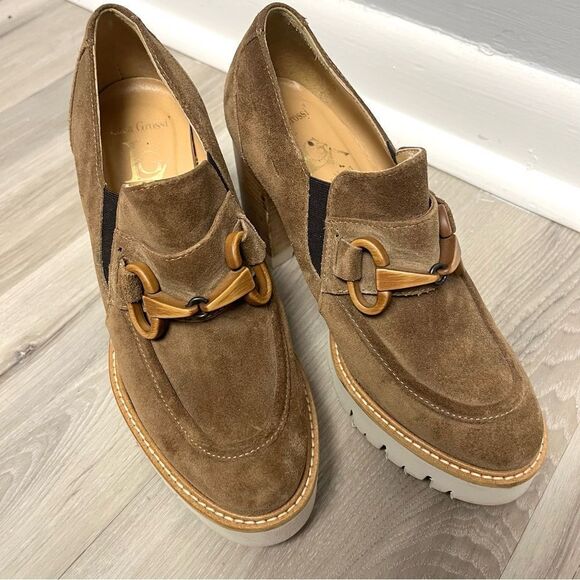 Luca Grossi Heels Womens 35 Juliana Tan Suede Leather Buckle Platform Chunky - Picture 2 of 7